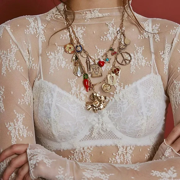 Gold-Tone Multicolor Charm Necklace - Women Jewelry - Picture 8 of 8